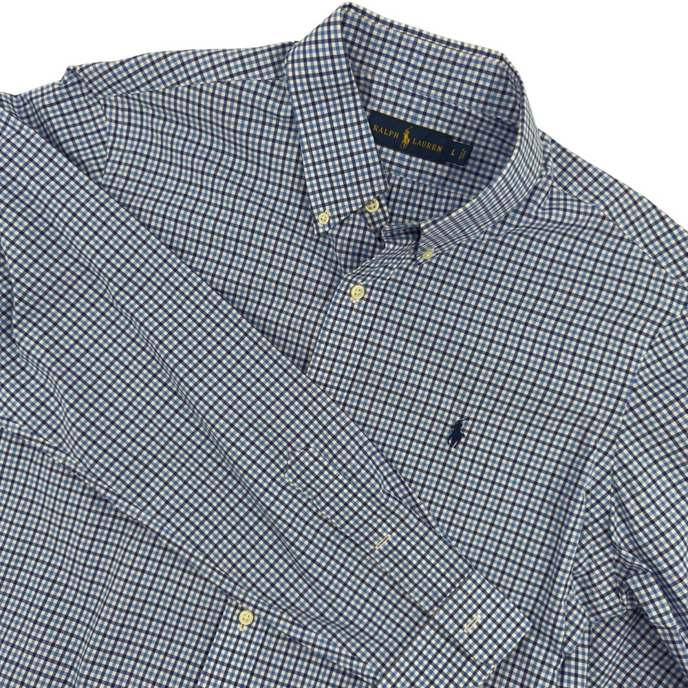 Ralph Lauren Mens Large Blue White Gingham Check Button Down Shirt L